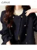 Women's Jackets CJFHJE Double Breasted Cropped Tweed Spring Casual Korean Short Outwear Vintage Streetwear Coat Fashion Black Abrigo