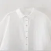 Kadın bluzları Yaz 2023 Sıradan yaka tek göğüslü uzun kollu kısa bölüm iskeleti nakış gömleği bluz