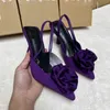 Sandałowe sukienki buty eleganckie kobiety na wysokim obcasie buty słodka róża zamknięta palce 2023 Summer Slingback spiczasty sukienka mody sandały j230525