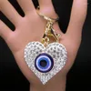 Nyckelringar Lucky Heart Turkish Blue Eye Key Chain for Women Men Pink Rhinestone Greek Eyes Gold Color Ring Jewelry Ojo Turco K9045S01