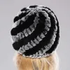 Femmes hiver chaud réel Rex lapin fourrure chapeau casquette de neige chapeaux pour filles tricot Skullies bonnets naturel moelleux 230920