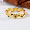 Bangle 2023 316 Stainless Steel Ethnic Style Wave Hollow Turquoise Rhinestone Heart Bracelet For Women Wedding Party Jewelry