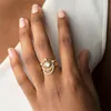 Wedding Rings Delicate White Fire Opal Ring Gold Color Plated Drop Dainty Cz Tiny Set For Women 4pc Stack
