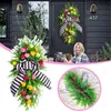 Couronne de fleurs décoratives pour Noël, printemps et été, guirlande à longues bandes, décorations de porte d'entrée à suspendre à l'extérieur toute l'année