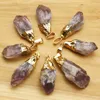 Pendant Necklaces Natural Raw Ore Amethyst Irregular Gold Plated Necklace Healing Reiki Charms DIY Jewelry Accessories Gift Wholesale 8Pcs