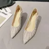 Elbise ayakkabıları 2023 bling gümüş örgü yüksek topuklu dantel sivri düğün gelin peri tarzı ince topuk seksi