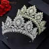 Bröllopshårsmycken A116 Vintage Bridal Crowns Rhinestone Wedding Tiara Crystal Queen pannband Antik runda hårtillbehör Pärl Bride Huvudkläder 231121