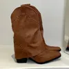 Sapatos de vestido outono mulheres chelsea botas de salto grosso moda rebite feminino apontou toe meados de bezerro botas ocidentais senhoras salto 231121