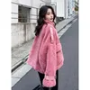 Damesbont lamswollen jas Winter dikke warme jas Koreaanse losse opstaande kraag Zak korte bovenkleding Dames