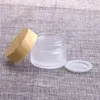 Bouteilles de crème en verre givré Pots cosmétiques ronds Bouteille de crème pour le visage pour les mains 5g-10g-15g-30g-50g Pots avec couvercle en grain de bois Revêtement intérieur en PP Gjuk