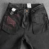 Jeans da uomo grossi pantaloni a gamba dritta pesanti con lavaggio vintage nero con piega artigianale