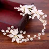 Hair Clips Headdress Wedding Accessories Headband Retro Bridal Pearls Crystal Tiara Headwear For Girls Band Gold Color