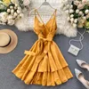 Casual Dresses 2023 Summer Spaghetti Strap Dress Female Sexy V Neck Backless High Waist Ladys Red Yellow White Ball Gown DressCasual