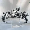 Hair Clips Black Butterfly Crown Tiara Metal Gift Birthday Diadem Bridal Goth Wedding