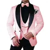 Costumes pour hommes Rose Floral Jacquard Mariage Tuxedo pour le marié Châle Revers 3 pièces Slim Fit Hommes Mode Blazer Gilet avec pantalon