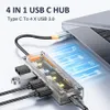 Transparent 5 in 1 USB 3.0 HUB Type C HUB To USB3.0 High Speed Splitter Box 4 Ports Usb Charging Adapter For PC