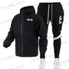 Herrspårar för män med mäns casual jacka enkla plyschbyxor set Trend Sports Fitness Set T231122