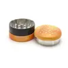 New Hamburger Herb Grinder Rökning Tillbehör 3 Lager 55 mm diameter Plast Zinklegering Tobak Handkontroll Malare Kross