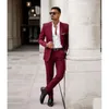 Herenpakken Chique Effen Heren Bordeaux Mode Notch Revers Smart Casual Wear Formeel Bruiloft Bruidegom Smoking 2-delig Herenpak Slim Fit