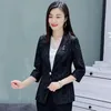 Женские костюмы Blazers Fashion Splicing Lace White Blazer Женская куртка лето в трех четверти рукав Slim Basic Paste Черный розовый 5