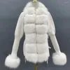 Damesbont Herfst Winter Dames Nepjas Luxe Gebreide Trui Vest Met Afwerking Elegante Afneembare Riemjasje