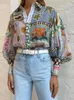 Kvinnors blusar trycker Kvinnors skjorta långärmad streetwear modetröjor Lossa high street avbryta krage -knappen 2023 Autumn Winter Tops