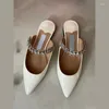 Sandals Brand Pointed Rhinestone Slippers 2023 7cm Thin High Heel 2cm Flat Bottom Muller Shoes Women Beach Holiday