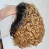 Haarpruiken Kort Krullend Pixie-cut Pruik Echt haar Kanten Voorkant 13x1 Transparant Frontaal Honingblond Diep Water Krullend 231122