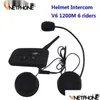 Motorcykel Intercom Walkie Talkie VNetphone V6 BT Interphone 1200m Bluetooth Helmet Headset Intercomunicador Moto Interfones för 6 R DHDLN