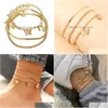 Anklets Anklets 3st Bohemian Gold Butterfly Chain Set For Women Girls Fashion Mti-Layer Anklet Foot Ankel Armband Beach SMEEXKE Drop Dh5ux