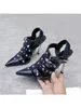 2023 Fashion Shoes and Accessories Back Air Sandals Leather Non slip Bottom Pointed Wedding Women's Cool Breathable Heel Height 10cm