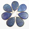 Pendant Necklaces Natural Flat Water Drop Lapis Lazuli Stone Necklace Fashion Diy Charms Jewelry Making Earring Accessories Wholesale 6Pcs