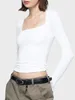女性用Tシャツ女性Y2K長袖ファッションクルーネッククロップトップ基本的なレイヤートレーニングスリムフィット