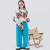 Stage Wear Fashion Hip Hop Costume For Girls Kpop Clothes Loose Shirts Blue Pants Boys Performance Clothing Ballroom Dance BL8578