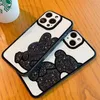 Cell Phone Cases Cute Korean Glitter Bear Leather Soft Case For iPhone 14 Pro Max 14 Plus 13 12 11 XS XR X Luxury Bling Shockproof Silicone Cover J230421