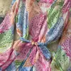 Vestidos casuais retro floral impressão chiffon vestido duas peças a linha plissado puff manga alta cintura deslizamento define mulheres verão a6686