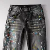 Jeans da uomo 2024 Arrivo Luce Nero Distressed Pittura Streetwear Skinny Distrutto Foro Graffiti Strappato Dipinto