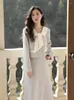 Dwuczęściowa sukienka unxx koreańskie spódnice blezer stroje biurowe panie eleganckie szorty płaszcze A-line liniowo plisowany garnitur luksusowy 2 set