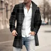 Trenchs pour hommes Plaid simple boutonnage col rabattu manches longues mince veste mi-longue manteau poches chaudes