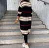 Womens Trench coats long style sweater Knitted Cardigan Women Elegant Striped Patchwork Loose Long Outerwear Casual Long Sleeve Sweater Coat