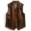 Men's Vests Wedding Tooling Vest Vintage Collar Pockets Corduroy Black Breasted Waistcoat Tweed Coffee 3 Single Tailored Retro