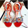 Red Print Flower Wedding Bridal Dress Shoes Lady Sandals Fashion Open toe Summer Women Gladiators Shoes Big Size 35-42