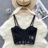 Women's Tanks Sexy Lace Splicing Camis Sweet Sequined Corset Summer Sleeveless Off Shoulder Tank Tops Female Black Crop Top Y2k