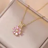 Ensemble de boucles d'oreilles et collier de luxe en Zircon rose, grande fleur, pendentifs, chaînes en acier inoxydable, colliers pour femmes, anniversaire de mariée