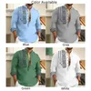 Men's Casual Shirts Autumn Spring Men Ethnic Printing Long Sleeve Button-Down Loose Henley Stand Neck Shirt Blouse Tops For Man Male