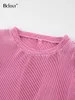 Vestido de duas peças bclout skiot rosa elegante conjuntos de 2 peças roupas femininas de mola o-gola sem mangas colheita tops de cintura elástica preta de cintura longa terno 230422