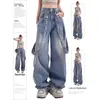 Dżinsowe dżinsy kobiety z klamrą wstążkową jeansową dżinsową spodni talii Y2K Pants Harajuku Casual Bf chłopak luźne proste workowate dżinsy plus size