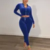 Women's Two Piece Pants 2023 Stylish Tracksuit Cropped Top Long Sleeve Slim Fit Casual Exposed Waist Velvet Ladies Finesse Sport Pantsuit