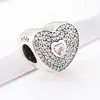 Loose Gemstones Authentic 925 Sterling Silver Charm Shine Pink Heart Full Crystal Beads For Original Bracelets & Bangles Jewelry