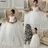 Puffy Tulle Ball Gown Flower Girl Dresses For Wedding Party Cap Sleeves Lace Appliqued Infant Kids First Communion Birthday Gowns Little Girl's Pageant Dress CL2190